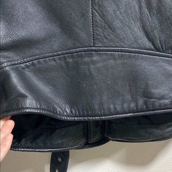 Vintage Tannery West Black Leather Studded Biker Moto Jacket Skull Patch Size‎ S - Picture 10 of 16